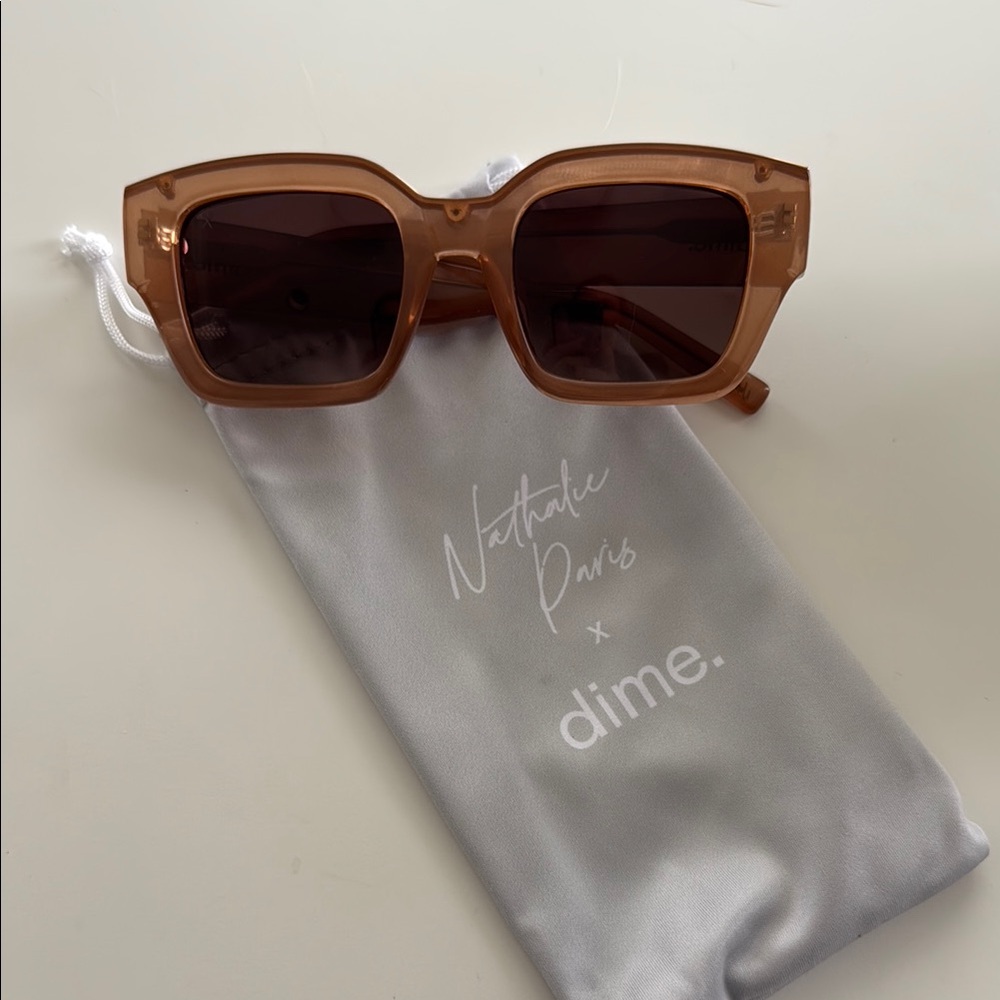 Tan Chunky Frame Sunglasses with Dark Lenses